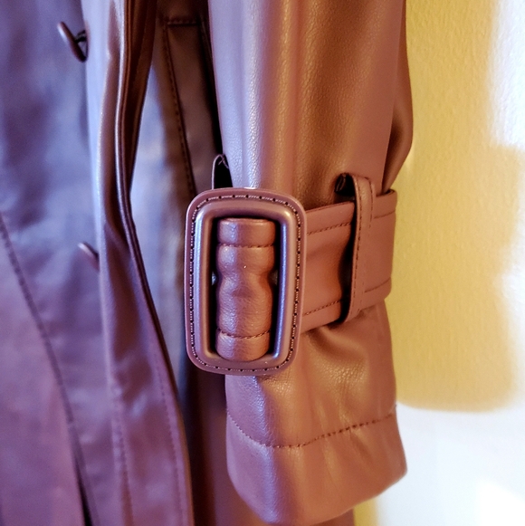 NWT ZARA Burgundy Faux Leather Trench Coat, Sz L - Picture 15 of 16